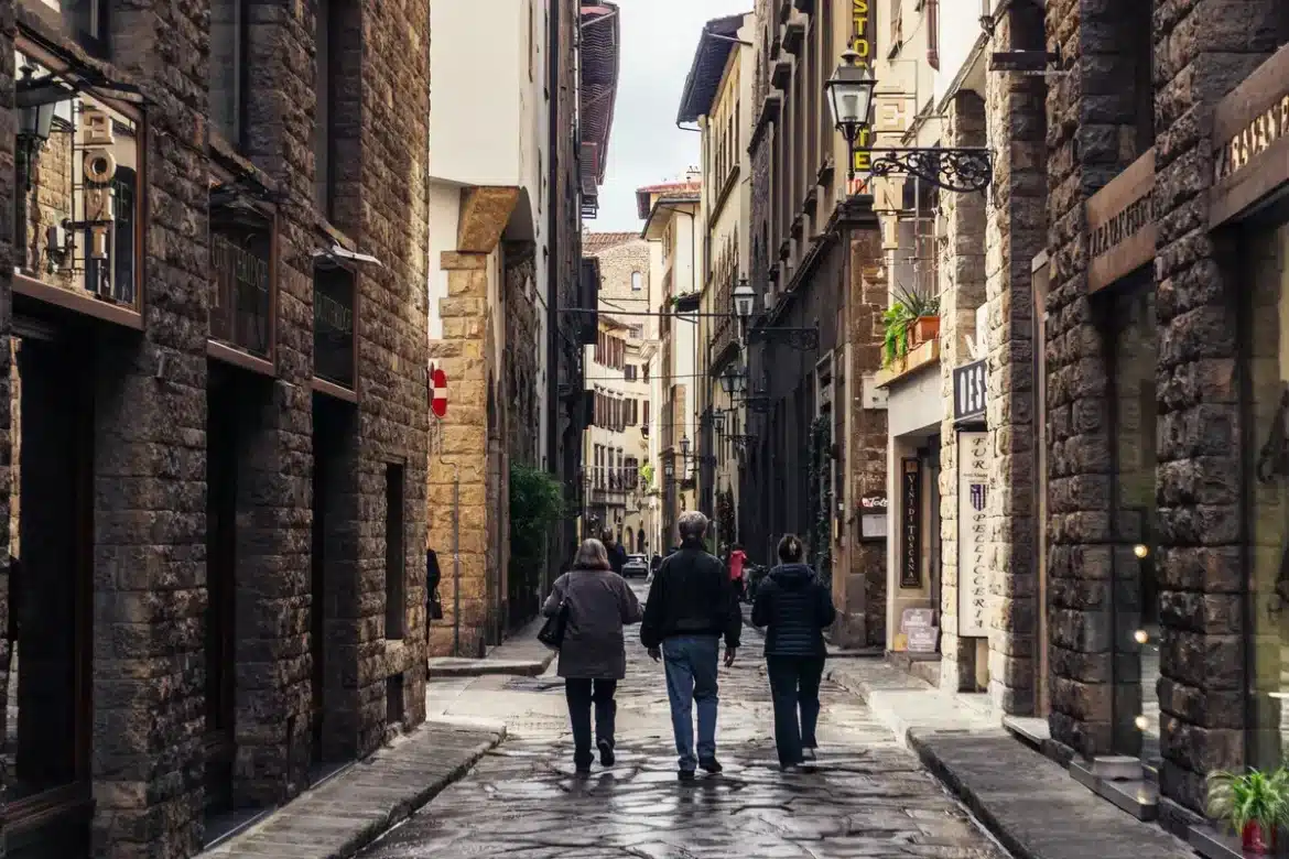 Rue pavée d'une vieille ville médiévale avec bâtiments en pierre ancienne et architecture historique