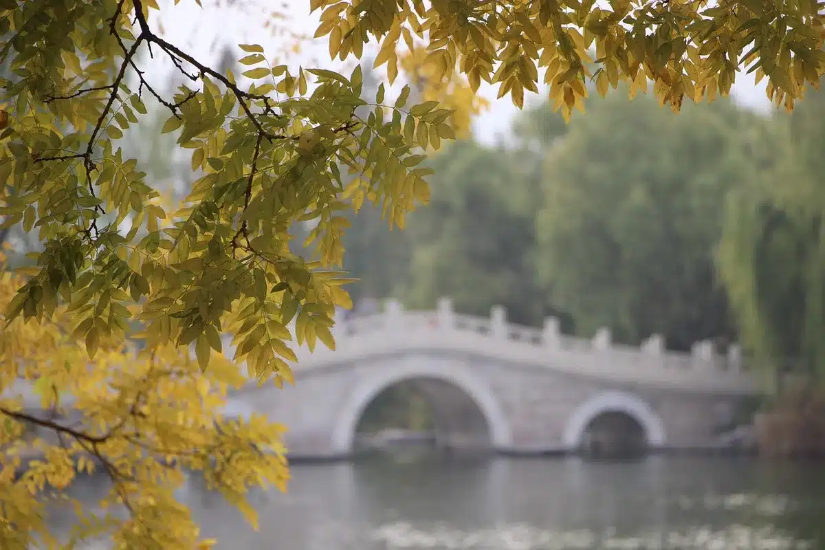 Le pont Valentré vu depuis la rive, tours et arches au soleil